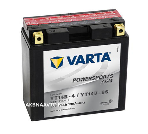Аккумулятор для мотоцикла VARTA Funstart AGM Варта YT14B-4 YT14B-BS