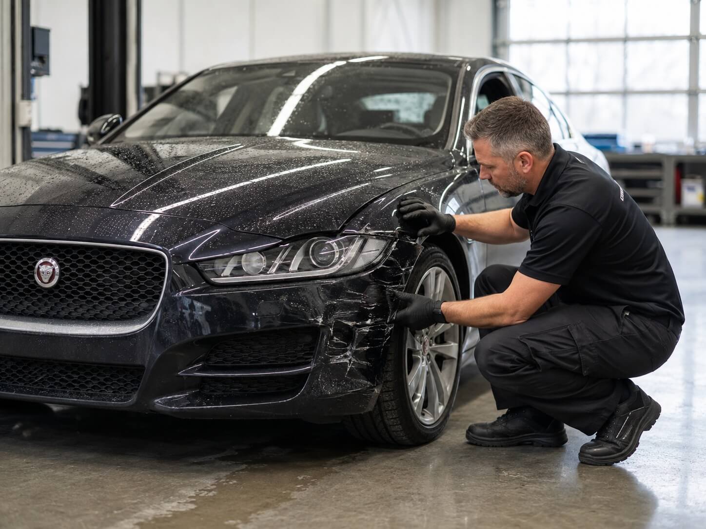 Диагностика повреждений кузова Jaguar перед восстановлением и ремонтом после ДТП